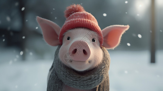 冬天出门玩耍的小猪图片