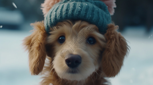 冬季戴帽子的小狗背景图片