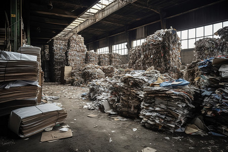 纸皮核桃回收厂里面的废纸堆插画