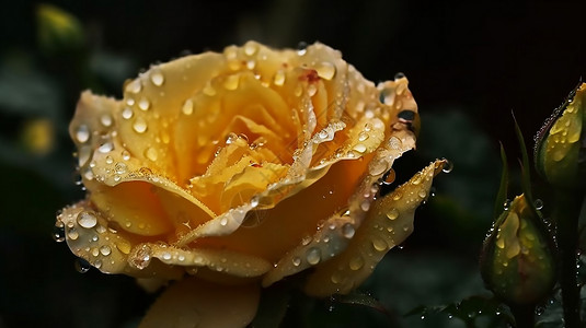 玫瑰露水盛开的黄色玫瑰插画