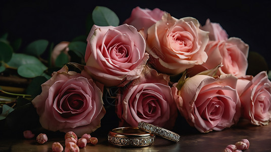 戒指玫瑰一堆结婚戒指插画