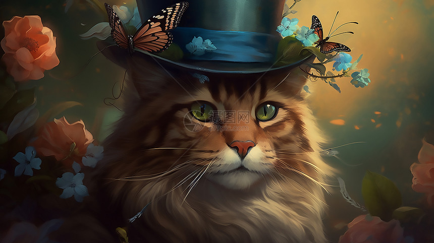 优雅戴帽子的猫咪图片