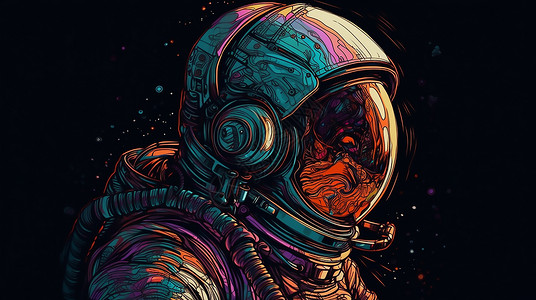 彩色绘画风宇航员背景图片