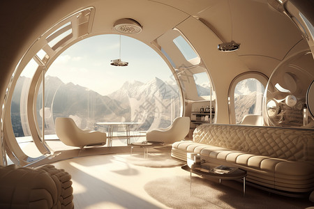 U型沙发未来主义设计公寓概念图插画