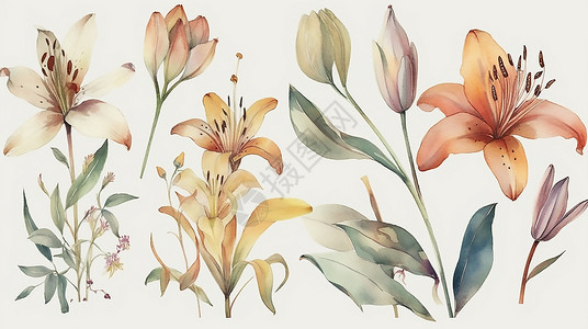 水彩百合花卉植物高清图片素材