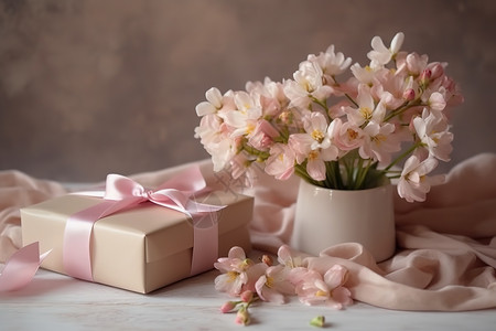 粉色礼物盒边框节日氛围粉色系花朵插画
