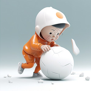3D推着球的男孩背景图片