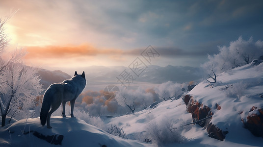 雪山上的孤狼图片