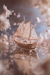 粉色水晶花卉帆船图片