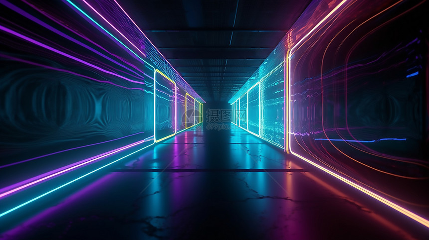 抽象的迷幻激光隧道图片