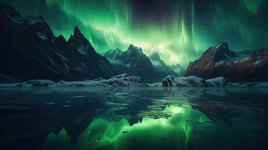 冰岛水晶宫跳跃的极光新世界插画