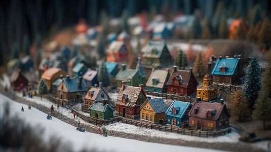冬天彩色小镇图片