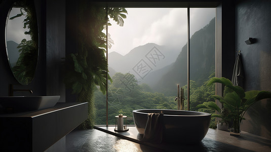 森林中民宿酒店工业风浴室图片