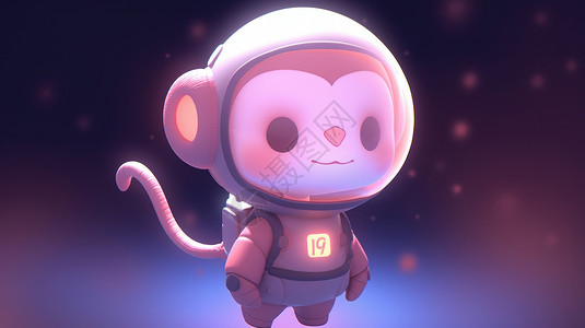 穿着衣服的猴子穿宇航服的可爱的卡通小猴子IP插画