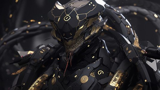 异形模型蛇异形金属质感盔甲战士插画