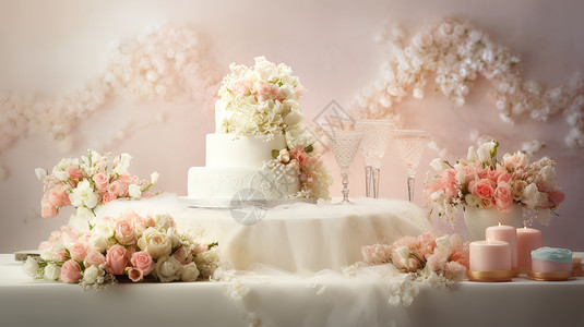 婚礼场布明亮的白粉色粉彩婚礼插画