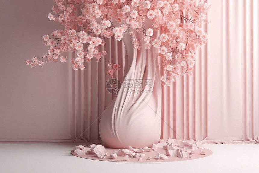 3D空白淡粉色背景台图片