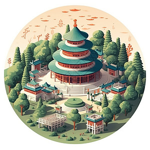 3D北京圆形北京天坛立体插画插画