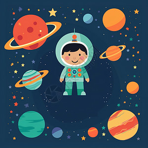 可爱太空儿童宇航员插画图片