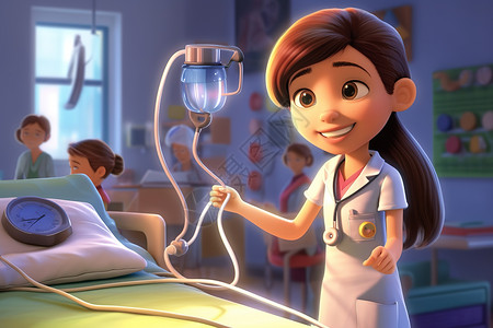甜美笑容的护士关爱病人医院工作背景图片