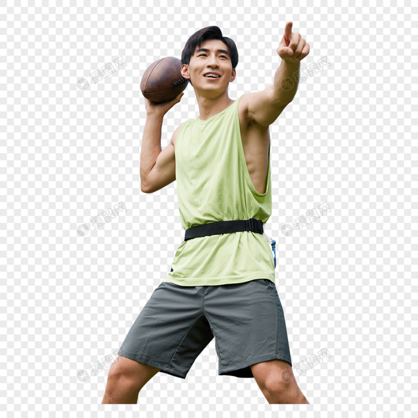 男青年玩腰旗橄榄球指挥队友跑位图片