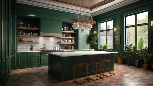 奢华欧式洗手间复古低调奢华的欧式开放式大理石台面厨房插画