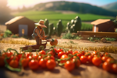 西红柿农场农民在采摘新鲜的西红柿插画