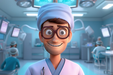 穿手术服思考的外科医生形象手术室里的医生职业形象插画