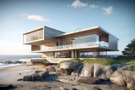 海边简约的别墅建筑设计高清图片