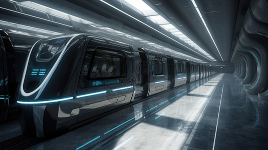 未来超现代科幻新能源子弹头列车轻轨地铁插画