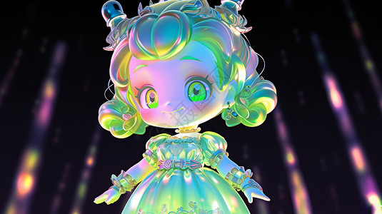 绿色炫彩发光的可爱的小公主背景图片