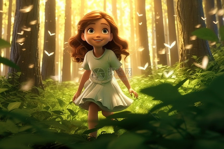 可爱的小女孩在森林里探险图片