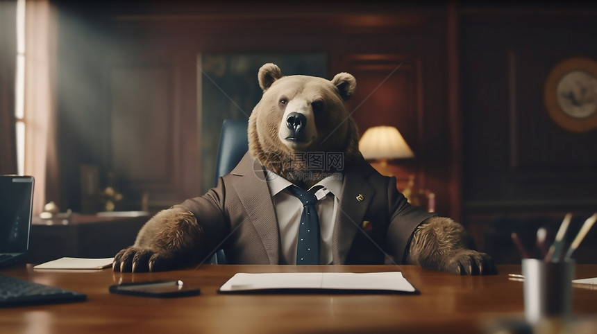 商务概念穿着商务西装打着领带的熊图片