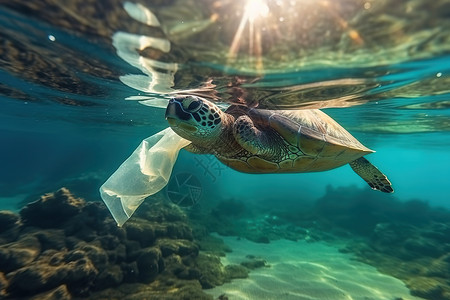 海洋污染被塑料束缚的海龟图片