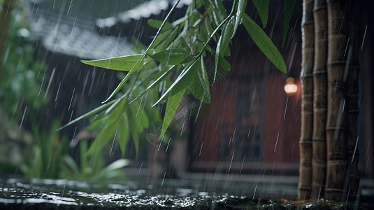 下雨天树叶背景图片