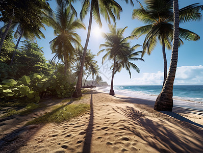 海边椰子树林背景图片