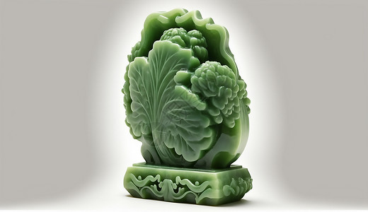 青小柠中国传统文化中青玉翡翠白菜雕塑摆件插画