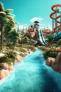 水上世界夏日游玩场景背景图片