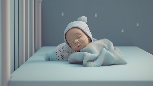 盖着毯子的人趴在床上睡觉盖着被子的可爱的小婴儿插画