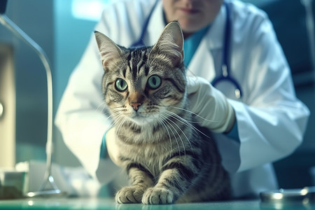 宠物医院背景兽医在诊所检查猫插画