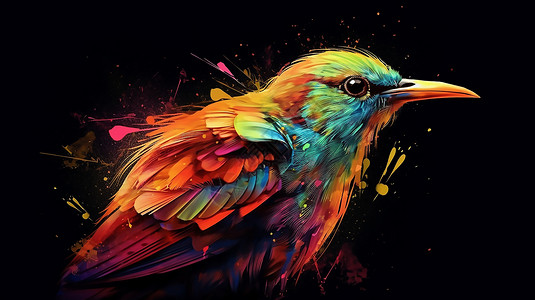手绘抽象的彩色小鸟插图背景图片