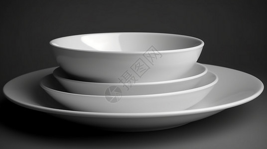 3D陶瓷盘子顶部和侧面视图高清图片