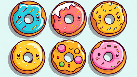 彩色面多样的甜甜圈表情包贴纸插画