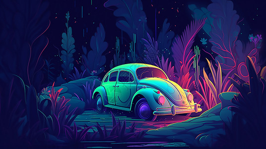 彩色植物汽车图背景图片