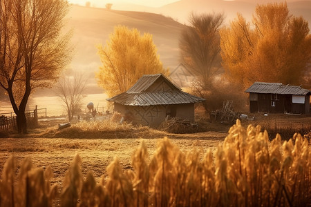 浓浓的乡村深秋气氛秋色秋景高清图片