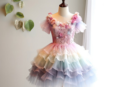 童装设计彩虹网纱裙高清图片