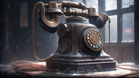 通讯电子老旧复古的蒸汽朋克电话插画