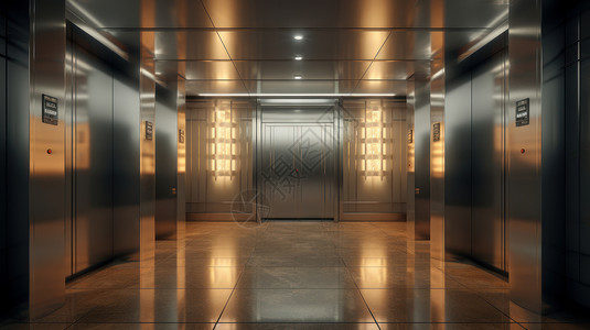 简约高端背景板高贵金色金属质感简约多个电梯门插画