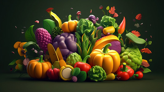 卡通蔬菜3D插画图片
