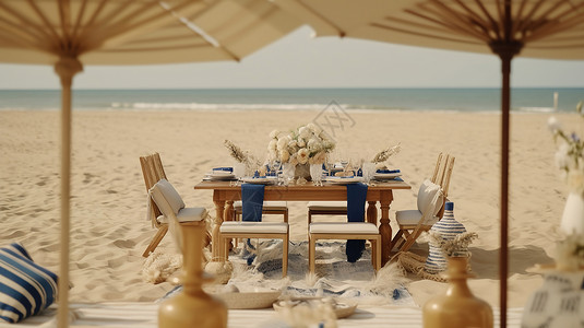 沙滩上的饭桌图片